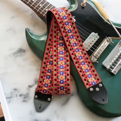 Sangle guitare Électrique et bass Pardo Guitar Strap model Daisy Green,  Hippie Replica