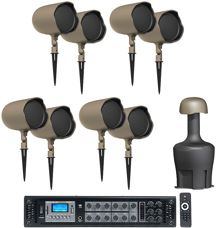 (8) JBL GSF6-TN 6.5&quot; Landscape Ground Stake 70v Commercial Speakers+12&quot; Sub+Amp  			