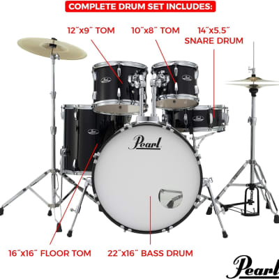 Pearl Roadshow Drum Set 5-Piece Complete Kit with Cymbals and Stands Pure White (RS525SC/C33) image 5