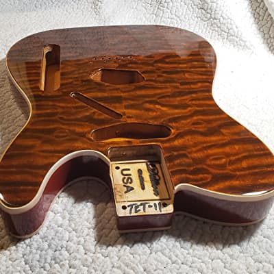 Bottom price on the last USA made, double bound Alder body with a 5A + quilt maple top in Tigers Eye. Made to fit a Tele neck # TET-11 image 8
