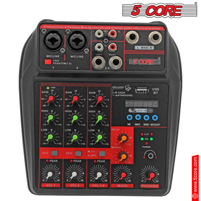 5 Core Audio Mixer DJ Mixer 4 Channel Sound Board w Built-in Effects & USB Bluetooth Audio Interface Music Mixer Professional Music Recording Equipment  MX 4CH image 5