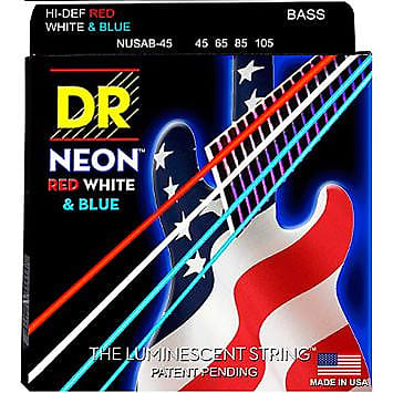 DR Hi-Def Neon Red, White, and Blue Bass Strings 45-105 image 1