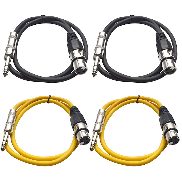 Seismic Audio SATRXL-F3-2BLACK2YELLOW 1/4" TRS Male to XLR Female Patch Cables - 3' (4-Pack) image 1
