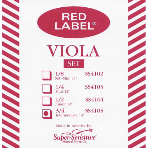 Super-Sensitive 4105 Intermediate 3/4 Red Label Full Core Medium Viola String Set - 14"