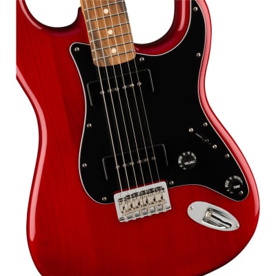 Fender Noventa Stratocaster Electric Guitar, Pau Ferro Fingerboard, Crimson Red Transparent image 4