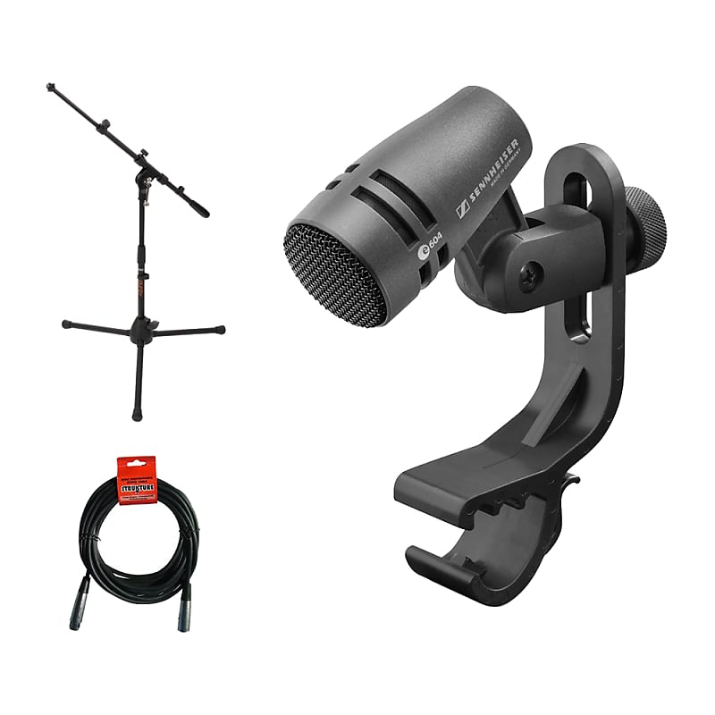 Sennheiser e 604 Drums and Brass Instruments Cardioid Microphone with Tripod Mic Stand & XLR Cable Bundle image 1