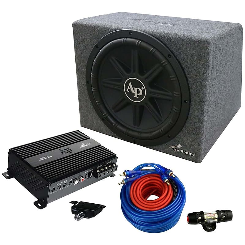 Audiopipe Bass Package 12″ Subwoofer Enclosure with Amplifier &amp; Wiring Kit  			
