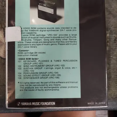 Yamaha DX7 Voice ROM 104 Cartridge With Box and Manual | Reverb