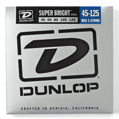 Dunlop DBSBS45125 Super Bright Stainless Steel 5-String Bass Strings - Medium (45-125)
