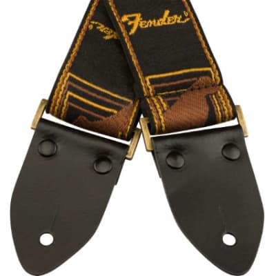 Fender 2" Wide Legacy Vintage Monogram Guitar Strap Black and Yellow, Adjustable image 3
