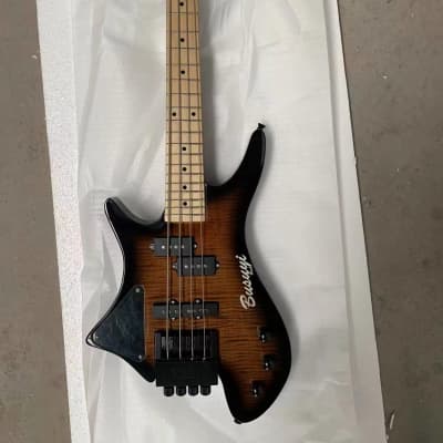 4 String Short Scale Neck Through Bass/6 String  Tremolo Busuyi Double Sided, Headless  Guitar Tiger image 1