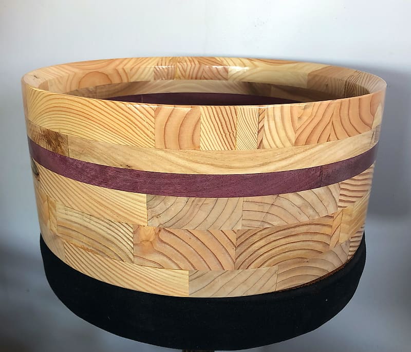 14 x 6 Custom Reclaimed Purple Heart Walnut & Doug Fir Segmented Stave Butcher Block Solid Hard Wood Snare Shell image 1