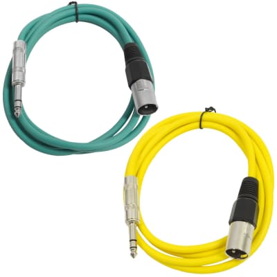 2 Pack of 1/4 Inch to XLR Male Patch Cables 6 Foot Extension Cords Jumper - Green and Yellow image 1