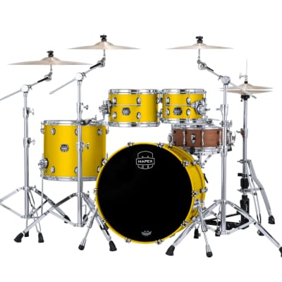 MAPEX SATURN EVOLUTION CLASSIC MAPLE 4-PIECE SHELL PACK - HALO MOUNTING SYSTEM - MAPLE AND WALNUT HYBRID SHELL - FINISH: Tuscan Yellow Lacquer (PM)  HARDWARE: Chrome Hardware (C) image 3