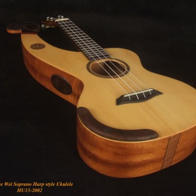 Bruce Wei Harp Style Solid Acacia 4 String Soprano Ukulele HU13-2002 for sale
