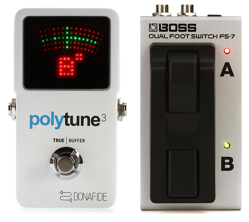 TC Electronic PolyTune 3 Polyphonic LED Guitar Tuner Pedal with Buffer  Bundle with Boss FS-7 Dual Foot Switch image 1