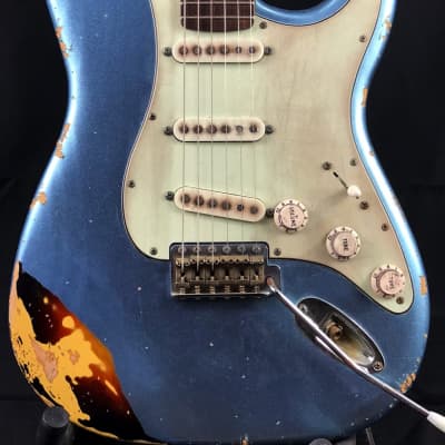Custom/Hybrid Stratocaster, Heavy Relic, Blue Ice Metallic over 3-Tone Sunburst image 2