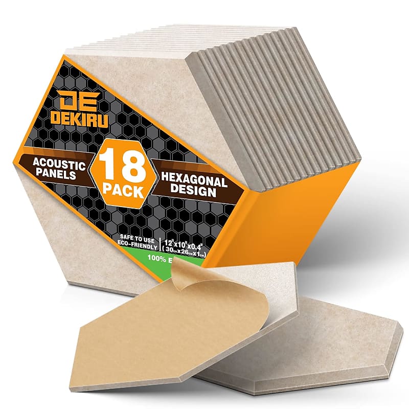 18 Pack Acoustic Panels-12"X10"X 0.4" Self-Adhesive Soundproof Wall Panels High-Density Sound Absorbing Panel Acoustic Treatment Panel Used In Home & Offices (Black Hexagon