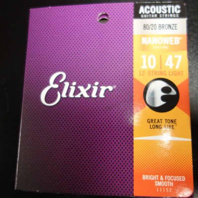Elixir Acoustic 80/20 Bronze Strings with NANOWEB 10-47 (12 String ) for sale