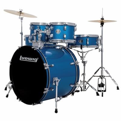 Ludwig LC195 Accent Drive 5-Piece Complete Drum Set with Cymbals and Hardware, Blue Sparkle image 2