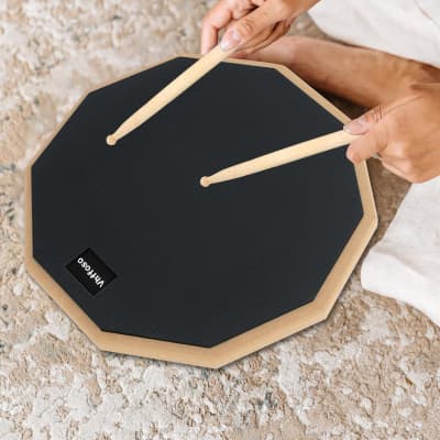 12 inch drum pad,double sided drum pads,snare drum pad with drumsticks and  storage bag for drum practice beginner(12'', Black)