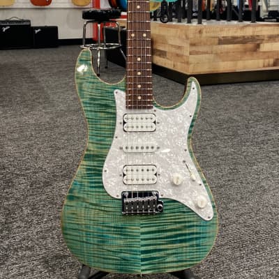 Suhr 01-CUS-0018 Custom Standard Flame Top Electric Guitar, Green w/ Hard Case image 1