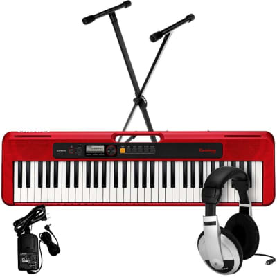 Casio CT-S200 Casiotone Portable Electronic Keyboard with USB, Red, Premium Pack, with Stand, PSU, a