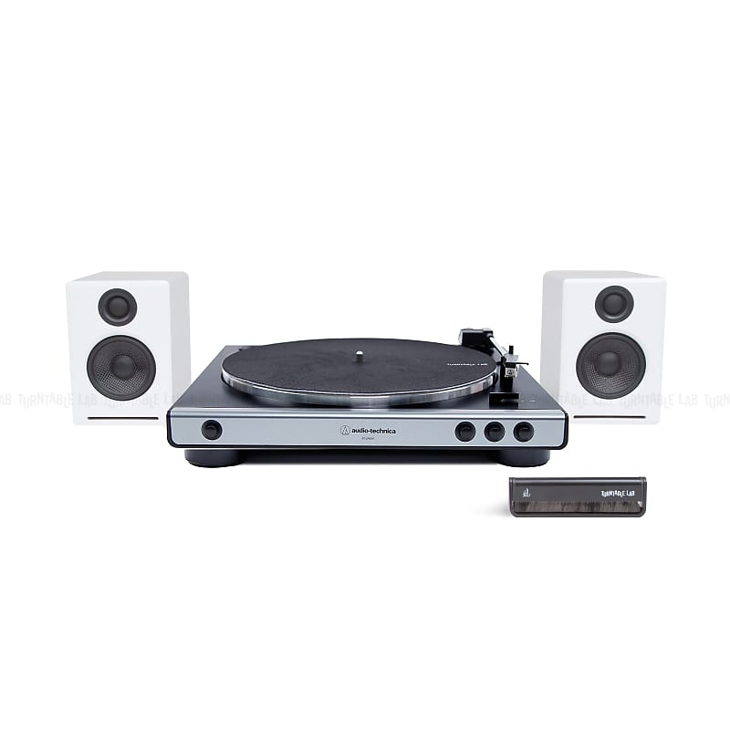 Audio-Technica: AT-LP60X / Audioengine A2+ / Turntable Package Silver Turntable / White Speakers  			