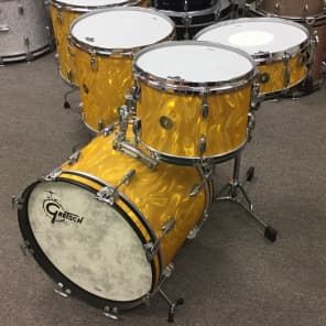 Gretsch USA Custom 12/14/16/18/20/5.5 drum set 130th anniversary New Old Stock Gold Satin Flame image 3