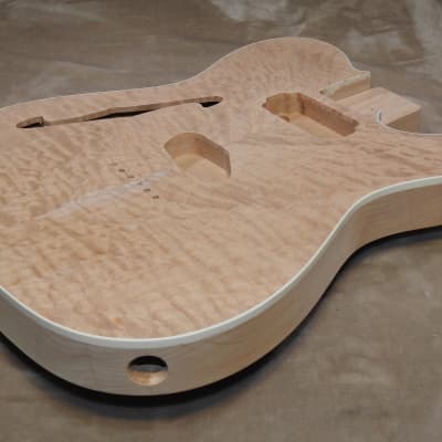 Unfinished Telecaster Body Semi-Hollow W/F-Hole Book Matched Figured Quilt Maple Top 2 Piece Premium Alder Back White Binding Chambered Very Light 2lbs 12.5oz! image 11