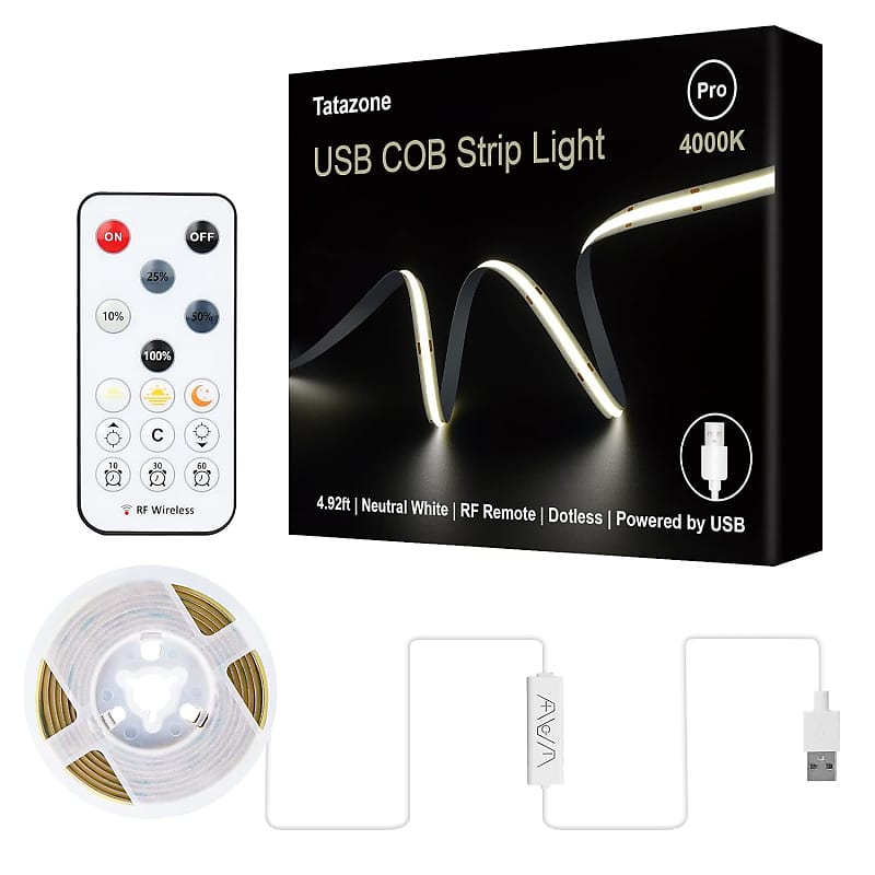 V Usb Cob Led Strip Light With Rf Remote Ft Dimmable Reverb