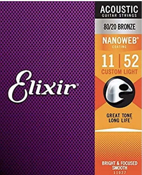 Elixir 80/20 Bronze Acoustic Guitar Strings w NANOWEB Coating, Custom Light (.011-.052) SEVEN sets image 1