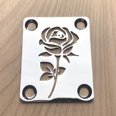 Icon Plates Rose Neck Plate For Bolt On Neck Guitar or Bass - Chrome Finish image 1