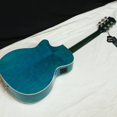 LUNA Fauna Dragonfly Quilt Maple acoustic electric GUITAR new Trans Teal Blue image 5