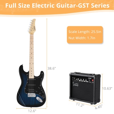 Glarry GST Electric Guitar w/20W Amplifier HSS Pickups Blue image 5