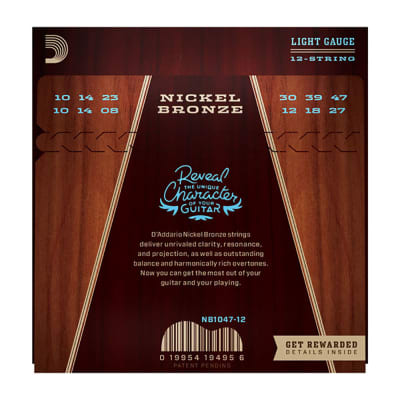 D'Addario NB1047-12 Nickel Bronze Light 12-String Acoustic Guitar Strings 10-47 image 2