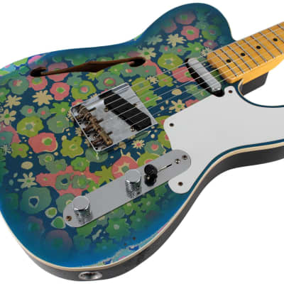 Fender Custom Shop LTD Double Esquire Thinline Custom Relic, Blue Flower image 2