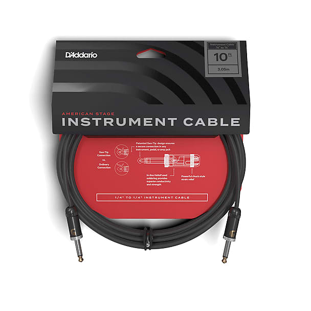 D'Addario PW-AMSK-10 American Stage Kill Switch 1/4" Straight TS Instrument Cable - 10' 2014 - Present - Black image 1