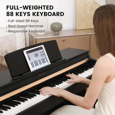 Digital Piano, 88 Keys Weighted Hammer Action Keyboard Piano, Upright Piano Keyboard for Beginner, Home Electric Piano with 2 Speakers, USB MIDI, Bluetooth, Headphone, Power Adapter, Black image 2