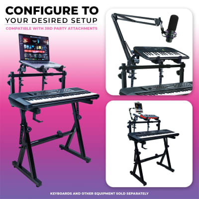 Liquid Stands Dual Piano Keyboard Stand with 2nd Tier Adjustable Arms - Z Style piano stand, Portable 2 Tier Heavy Duty Music Stand for Synth and Electric Digital Keyboards - Fits 54 61 88 Key Pianos image 3