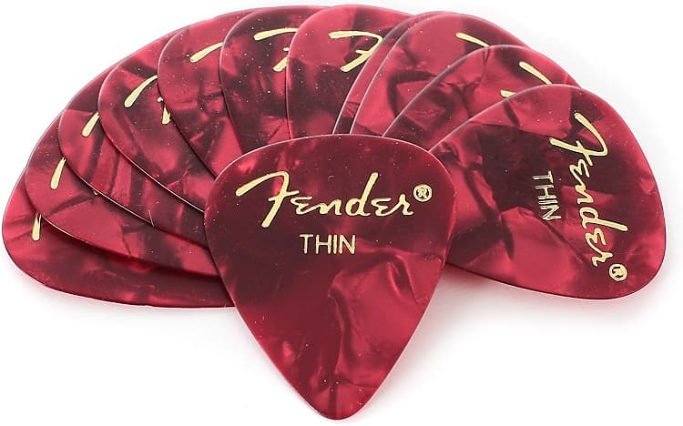 Fender 351 Premium Celluloid Guitar Picks - THIN RED MOTO - 12-Pack (1 Dozen) image 1