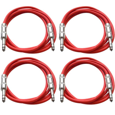 4 Pack of 1/4" TRS Patch Cables 6 Feet Extension Cords Jumper - Red & Red image 1