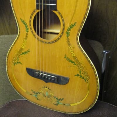 Unknown Parlor Acoustic Guitar 30s/40s art deco soso player w/intonation issues image 16