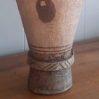African Hand-Made Djembe Drum 1950s Exotic Hardwood image 2