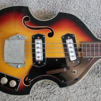 Vintage 1960s Teisco Bruno Viola Violin Beatles Bass Guitar Rare Sunburst Clean image 2
