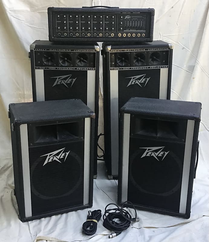 Peavey 1980s Peavey PA system - T-300 Speakers + 112H Enclosures + XR500C Mixer Amp 1985 Black image 1