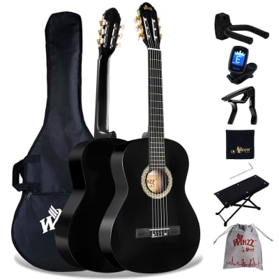 Winzz 4/4 Full Size Classical Guitar for Adults Teenager Students Beginners with Nylon-String (39 Inches, Black Glossy) for sale