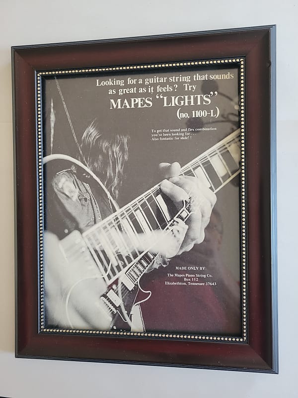 1974 Mapes Guitar Strings Promotional Ad Framed les Paul Custom Original