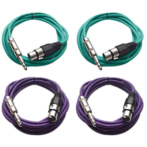 Seismic Audio SATRXL-F10-2GREEN2PURPLE 1/4" TRS Male to XLR Female Patch Cables - 10' (4-Pack)