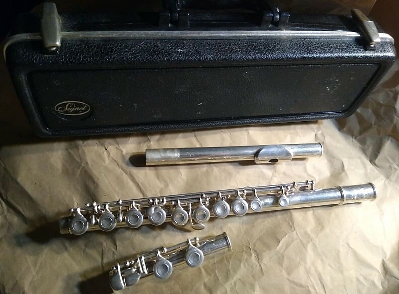 Selmer Signet Solid-Coin-Silver flute, Very Good (but ding lip-plate), case. USA image 1